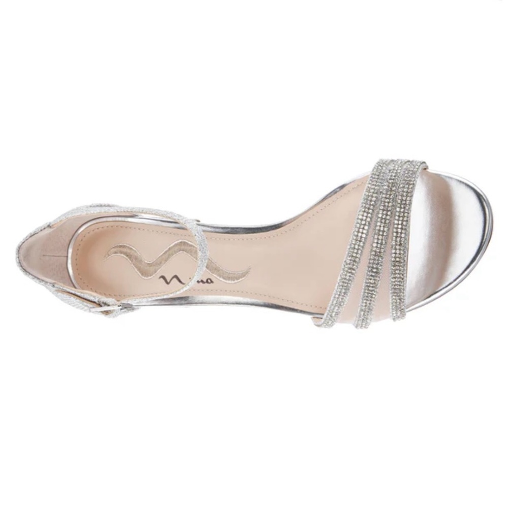 Nina Nagida Silver Metallic Textured Block-heel sandal size 8M - Picture 5 of 14